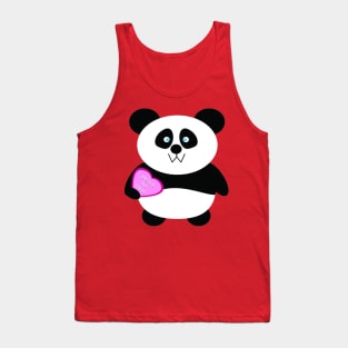 Single Baby Panda Bear Holding a Pink Heart Tank Top